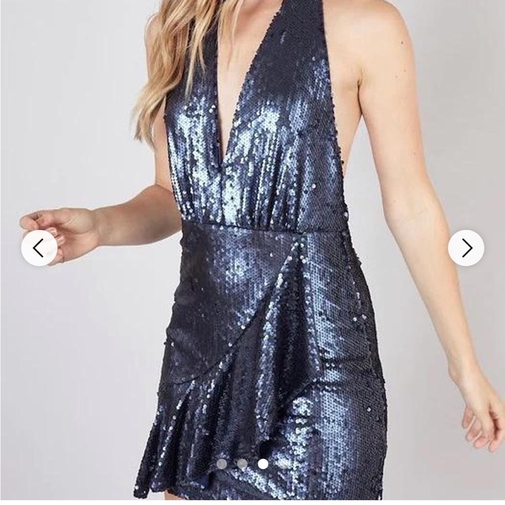 DO + BE navy sequin backless mini dress size M